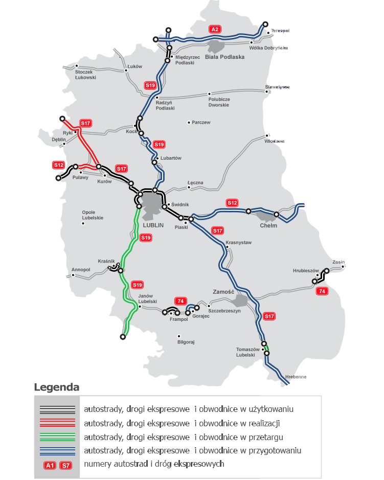 Mapa Stanu Budowy Dróg - lubelskie